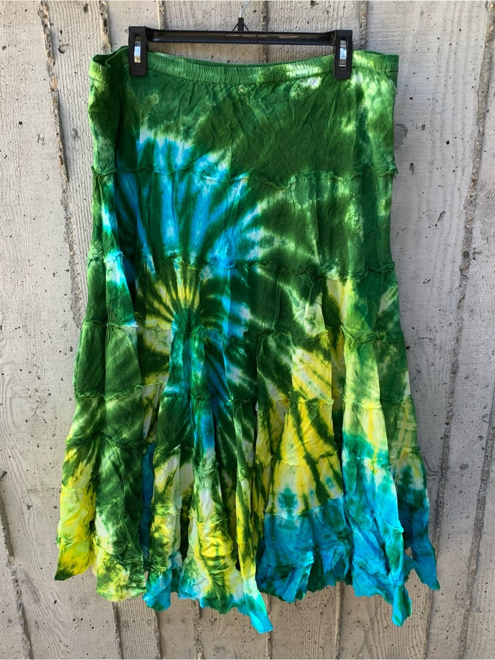 Solitaire Women's Tie-Dye Tiered Ruffle Maxi Skirt Cotton Boho Festival Artsy XL